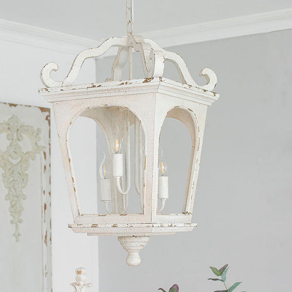 4 Light Wood Chandelier, Hanging Light Fixture With Adjustable Chain For Kitchen, Bulb Not Included - Cream White