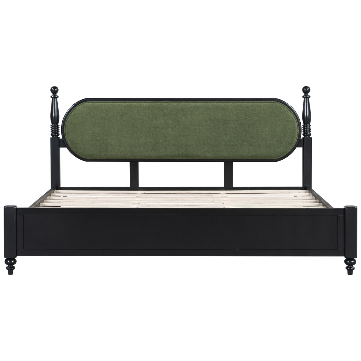 King Bed Frame, Solid Wood Platform with Slats, Modern