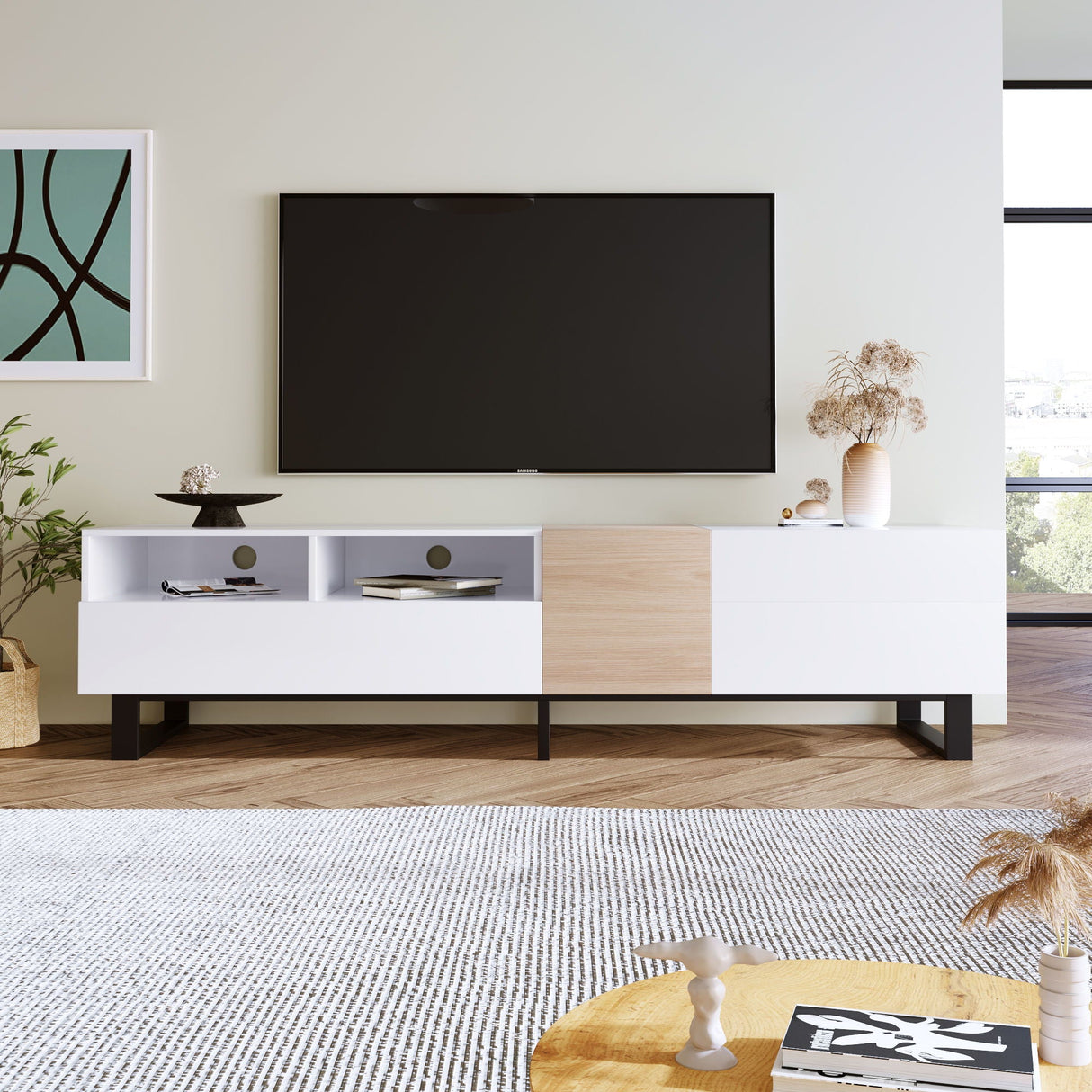 TV Stand for 80" TV With Double Storage Space