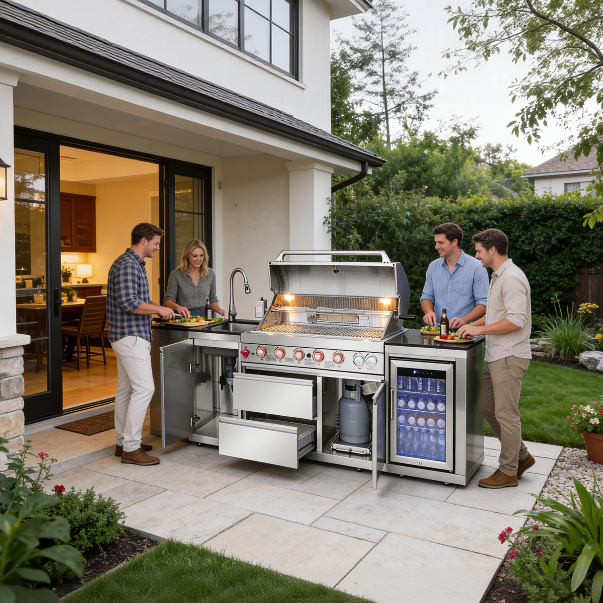 Outdoor Kitchen Island 82.5 Inch 6-Burner Propane Gas BBQ Grill