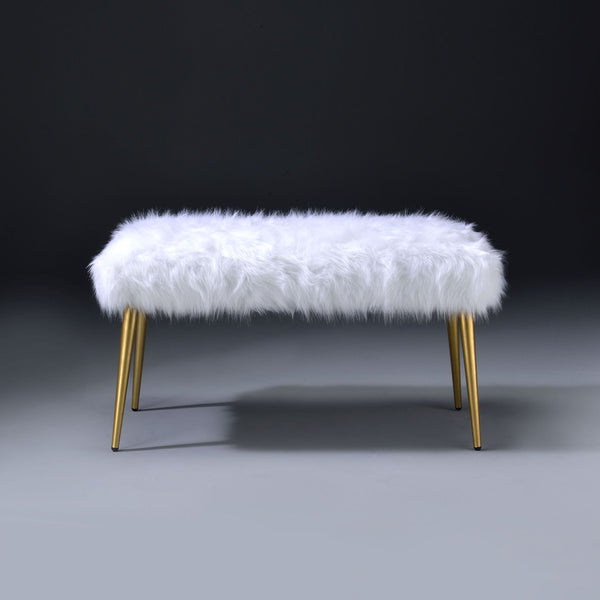 Bagley II - Faux Fur Bench - White / Gold - Best Buy Furniture