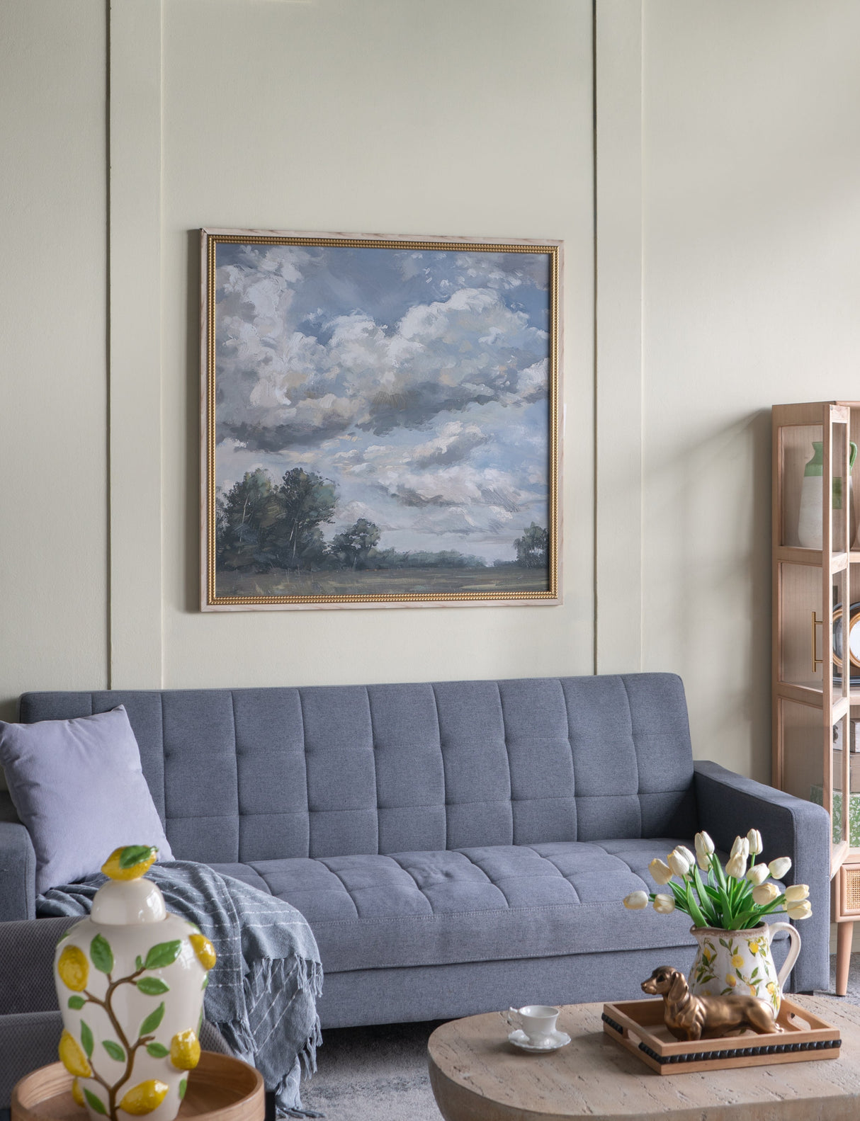 39.4x39.4 Large Square Countryside Canvas Art with Soft Multicolored Details