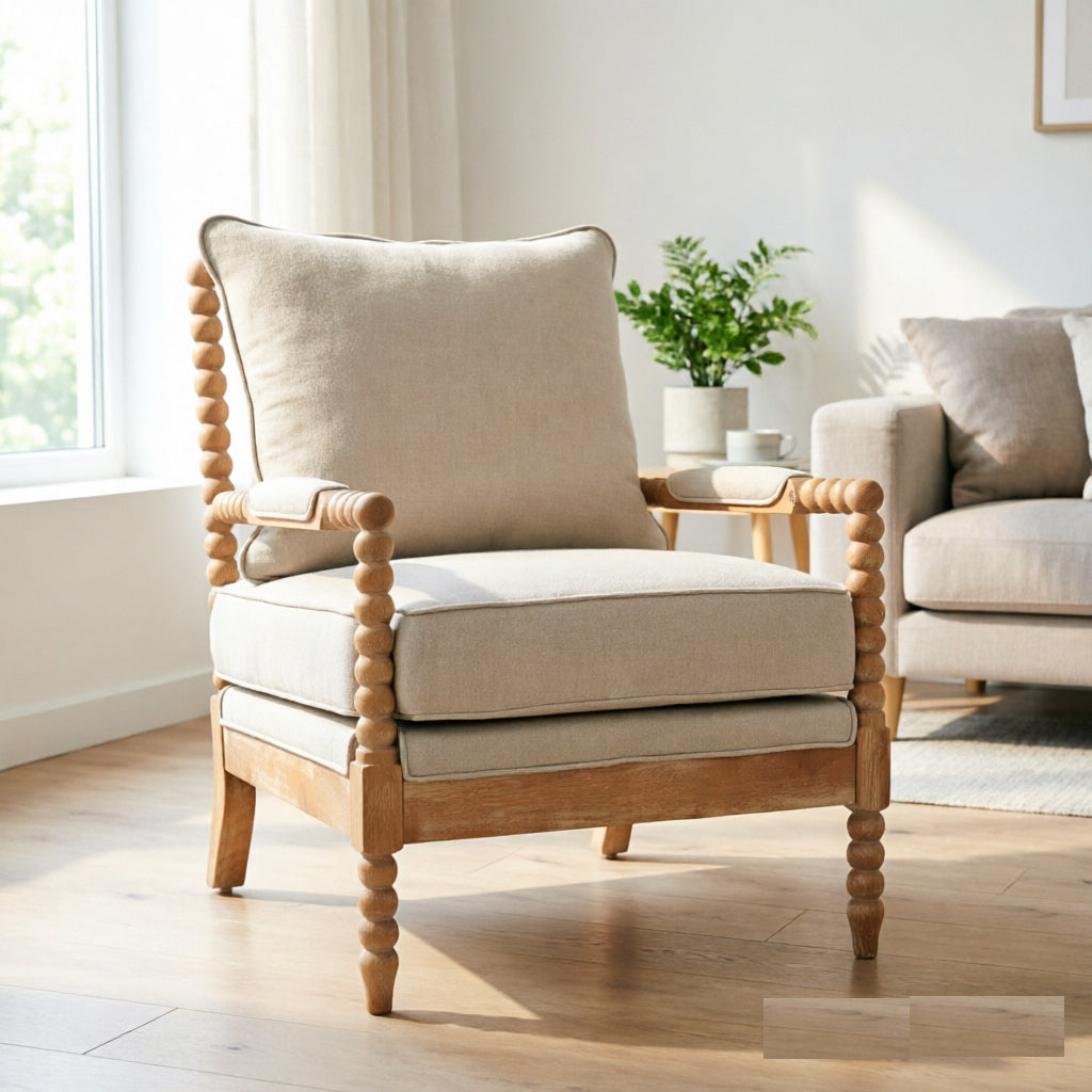 Rubber Wood Accent Chair with High-Density Sponge Cushion