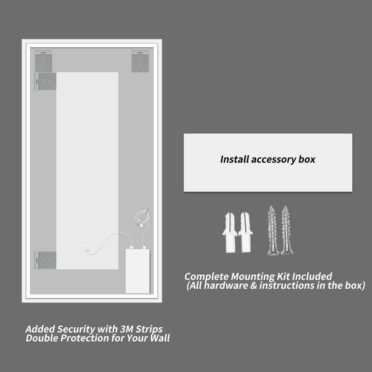 LED Bathroom Vanity Wall Mirror With Straight Edge Design, Frosted Glass Finish, Anti Fog, Dimmable 3 Color Lighting - Silver