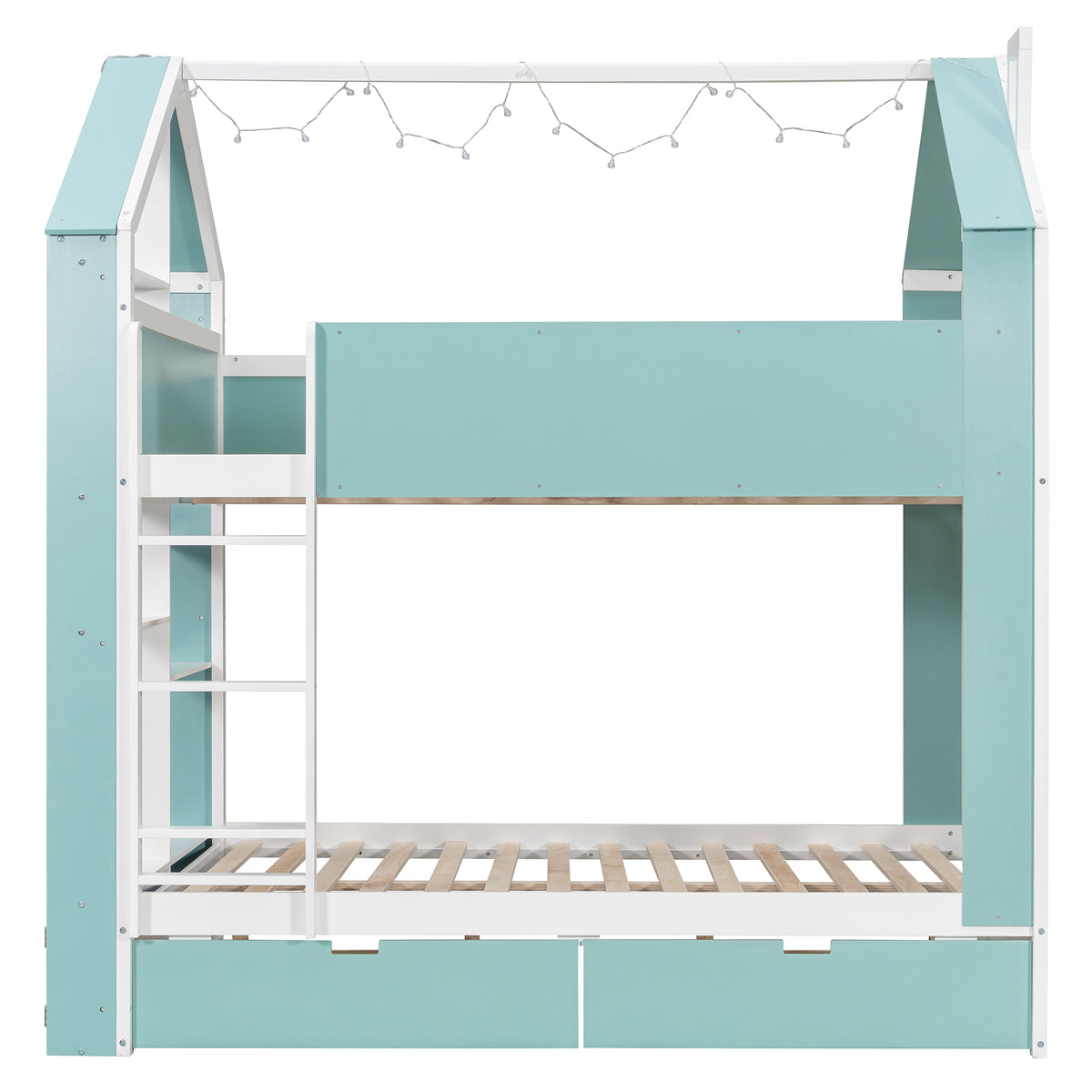 Full Size Bunk Bed with Storage Drawers & Shelves