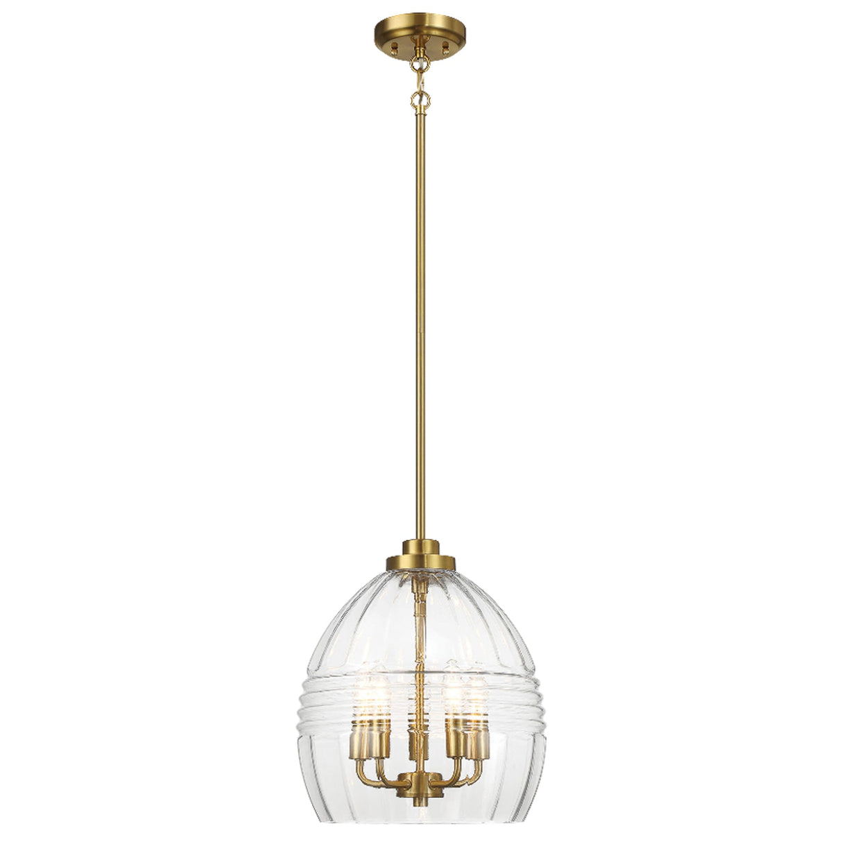Zen Five Pendant Chain Hanging Light with Clear Glass - Satin