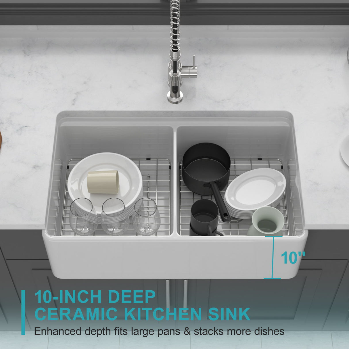 Double Bowl Sink Workstation - White