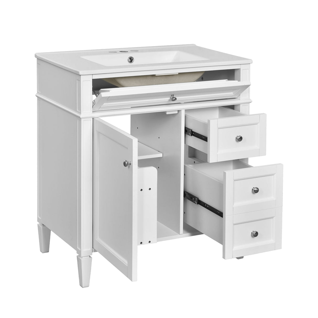 Bathroom Vanity With Top Sink, 2 Drawers & Tip Out Drawer