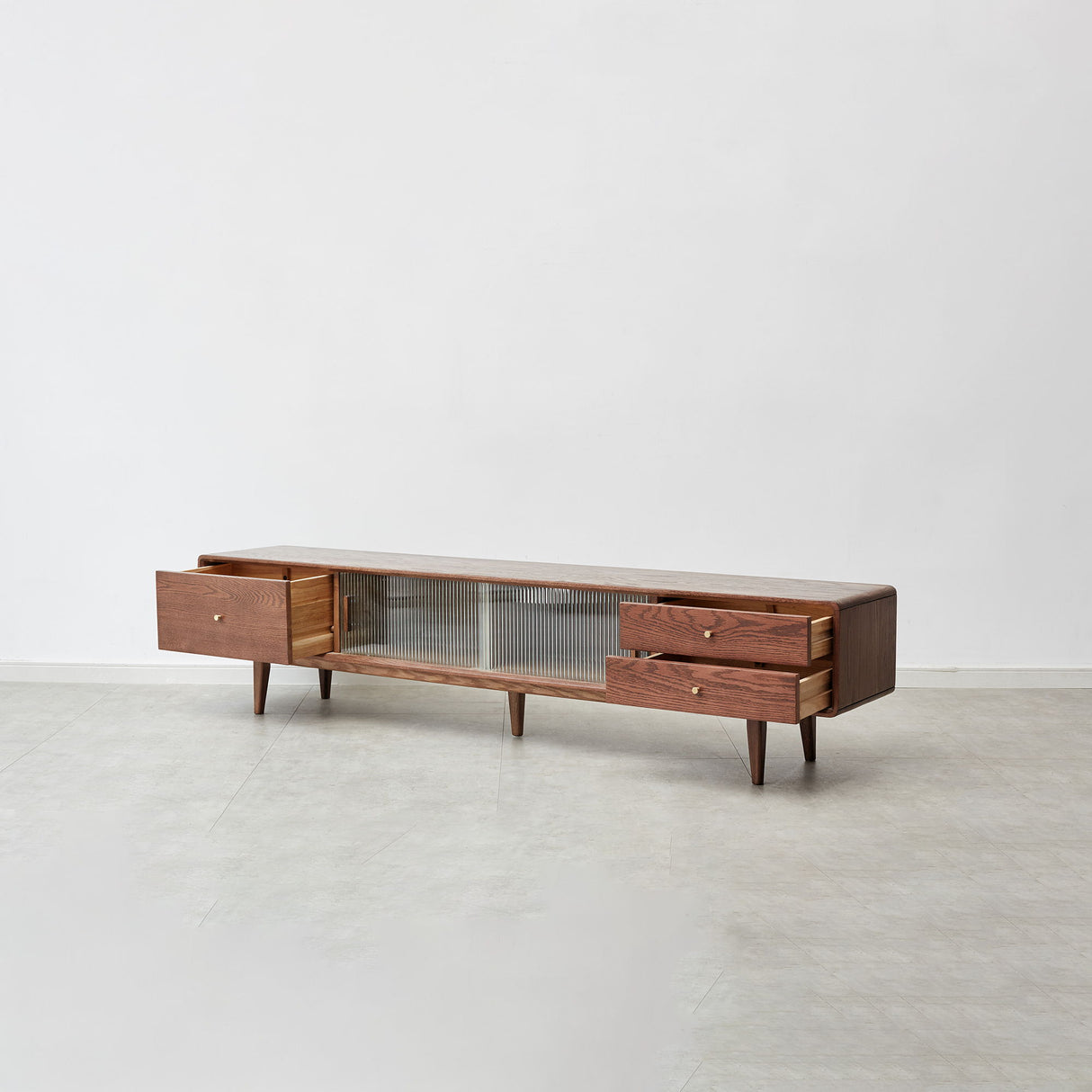 TV Cabinet With Chinese Changhong Glass Doors, Two Drawer Storage Space TV Standing
