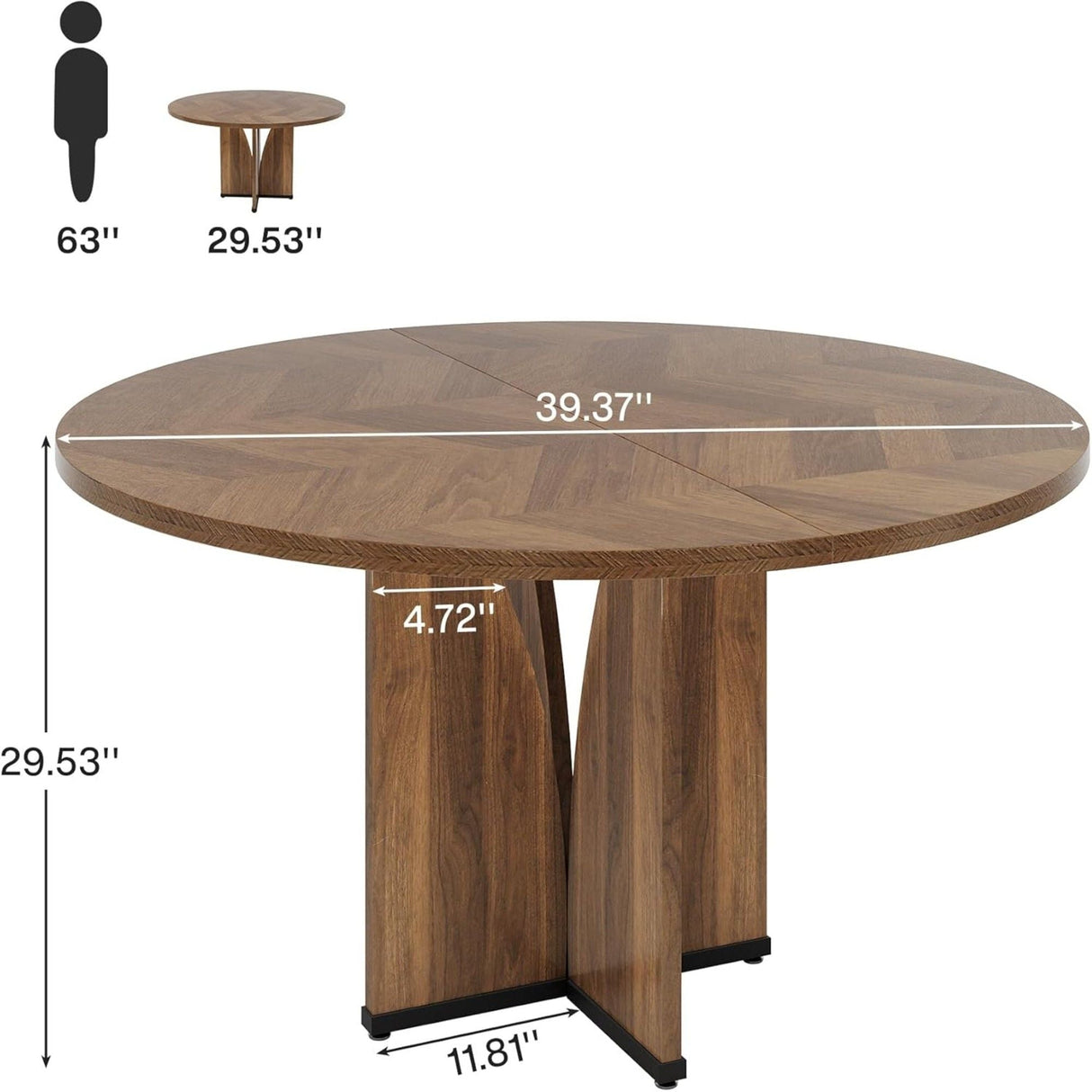 Round Compact Dining Table for 4 - Rustic Brown