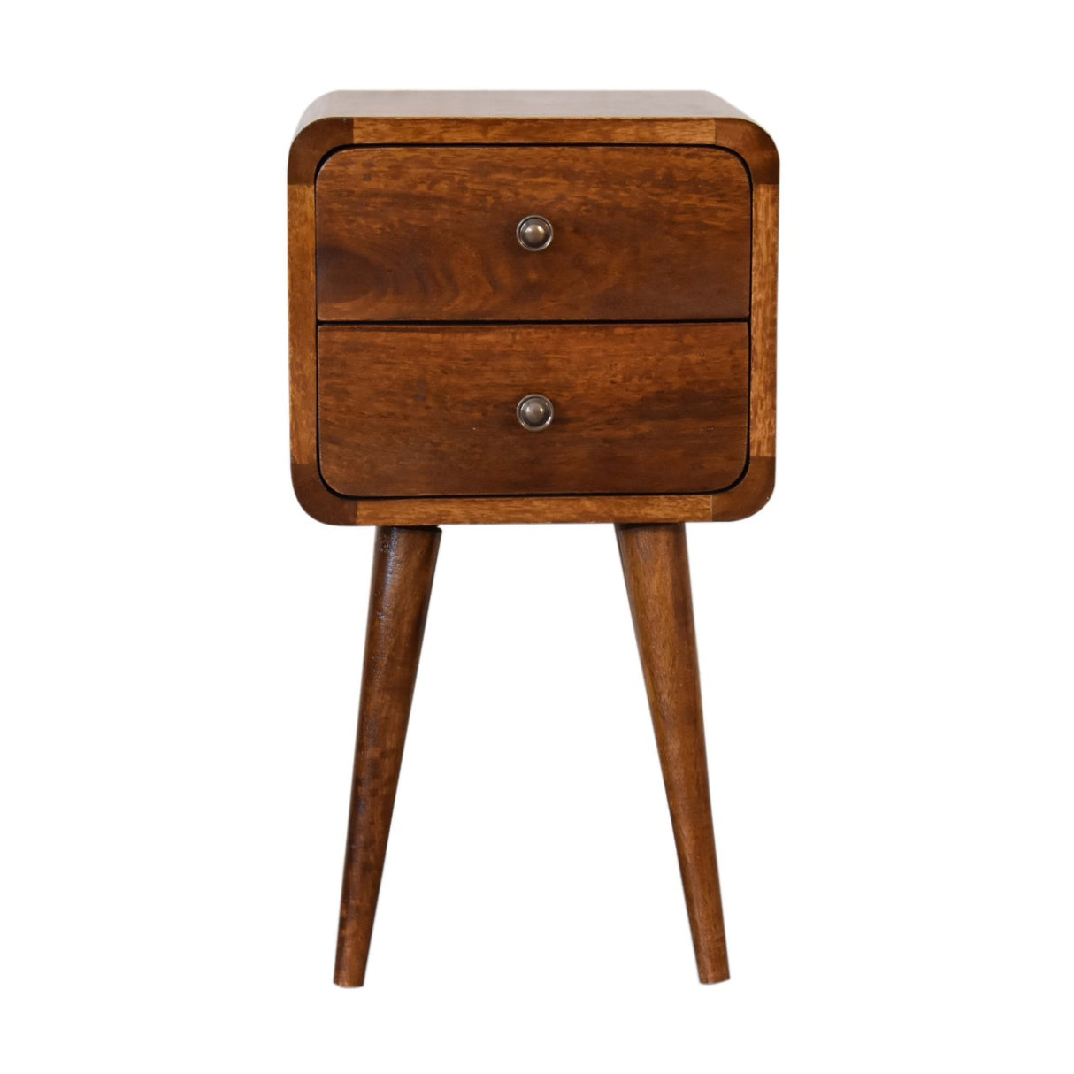 Soli Wood Mini Chestnut Curved Nightstand, 2-Drawers