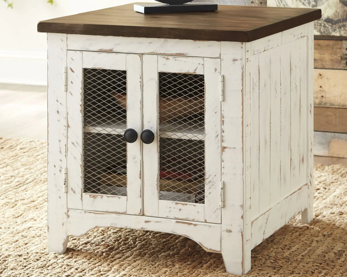 Wystfield - Rectangular End Table - 2 Doors - White / Brown - Best Buy Furniture