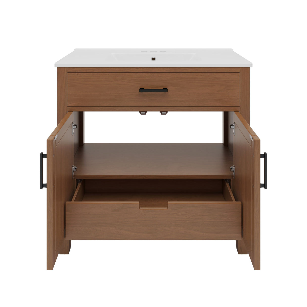 Bathroom Vanity With Ceramic Sink, Modern Free Standing Cabinet With Soft Close Drawers