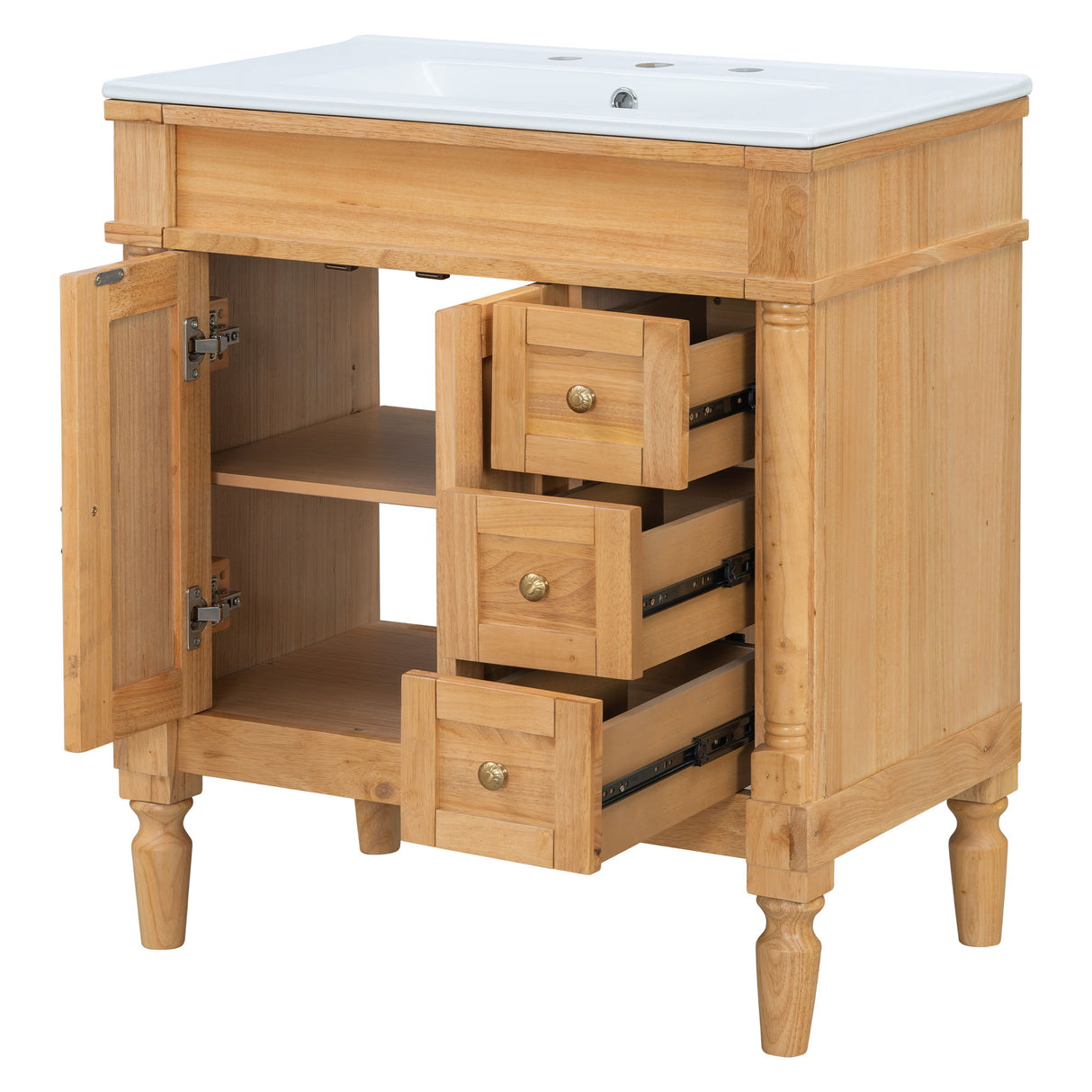 Modern Bathroom Vanity With Ceramic Sink, Soft Close Doors, Adjustable Shelves