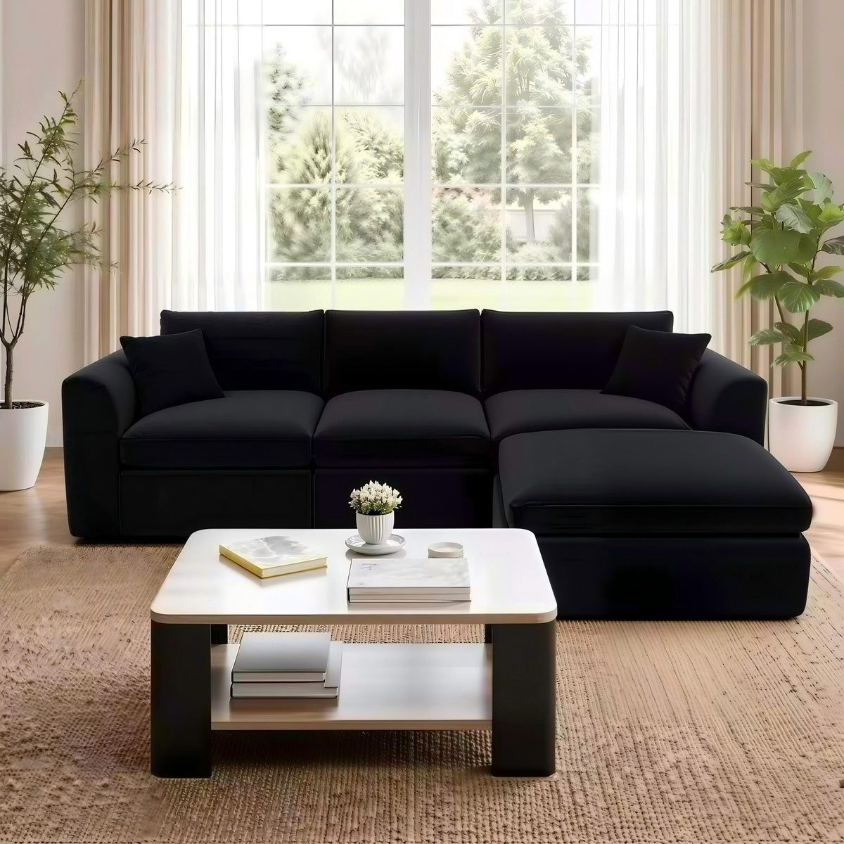 Compressed Modular Sectional Sofa with Ottoman
