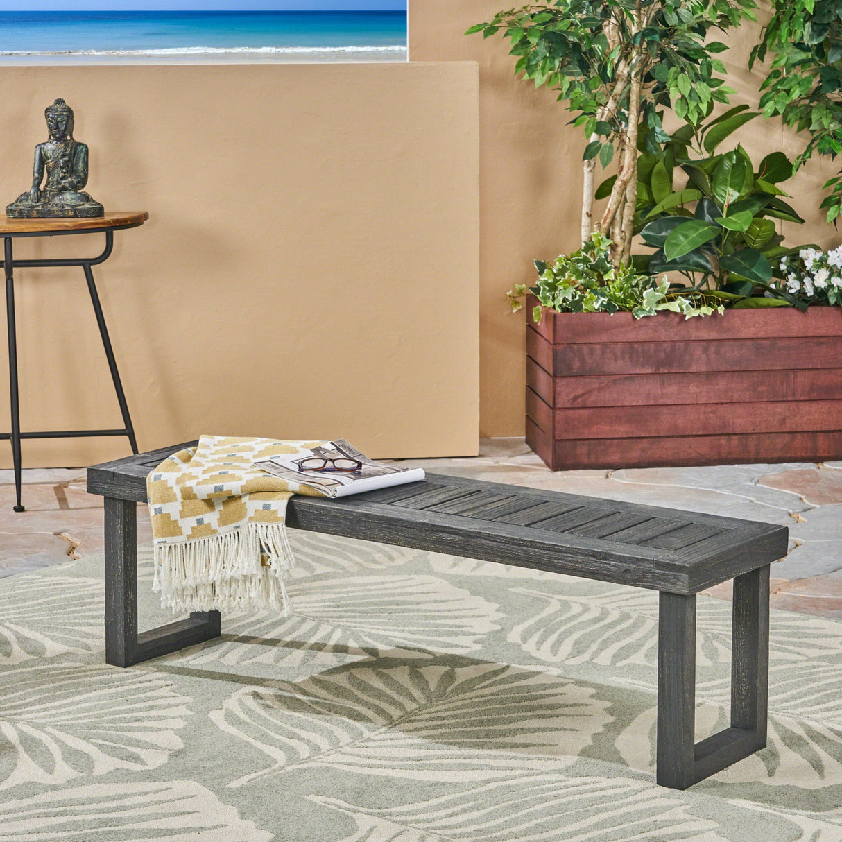Realm - Outdoor Bench With Slat Panel Top And Base - Dark Gray - Best Buy Furniture