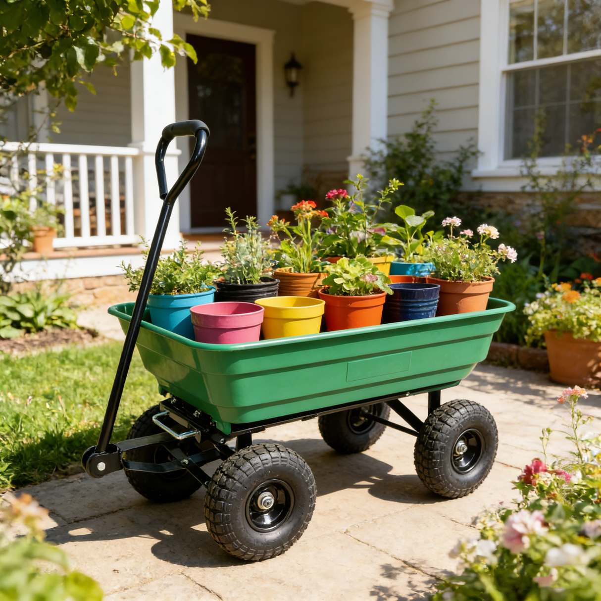 Folding Poly Garden Dump Truck with Steel Frame and Pneumatic Tires