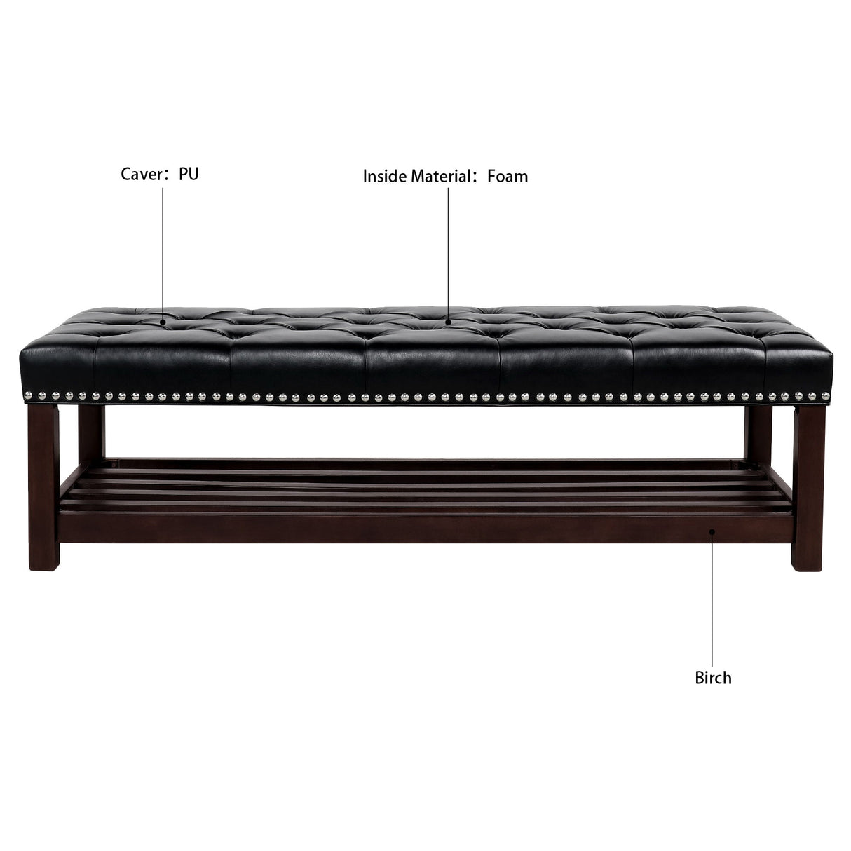 Bedroom End Of Bed Bench Tufted Upholstered End Of Bed Bench End Of Bed Entrance Shoe Bench With Nailhead Trim And Shelf Bedroom Upholstered Bench Living Room Shoe Rack Footstool