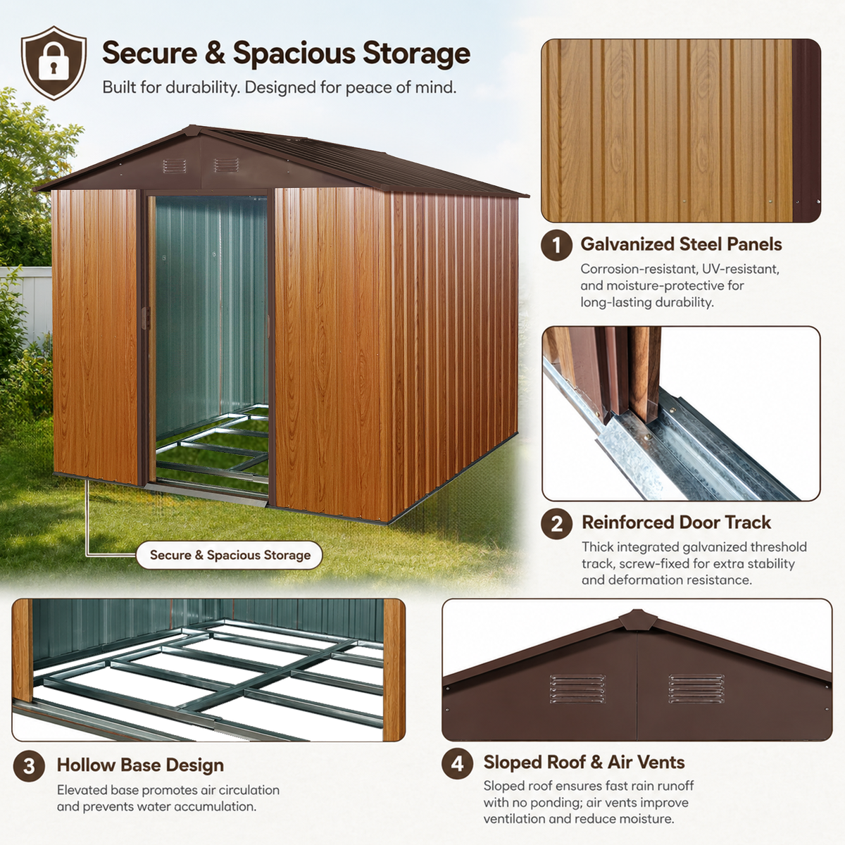 8ft x 6ft Outdoor Metal Storage Shed with Metal Foundation