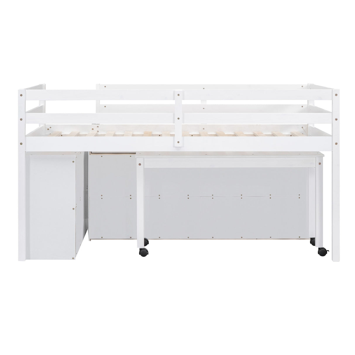 Loft Bed With Retractable Writing Desk And 4 Drawers, With Lateral Portable Desk And Shelves