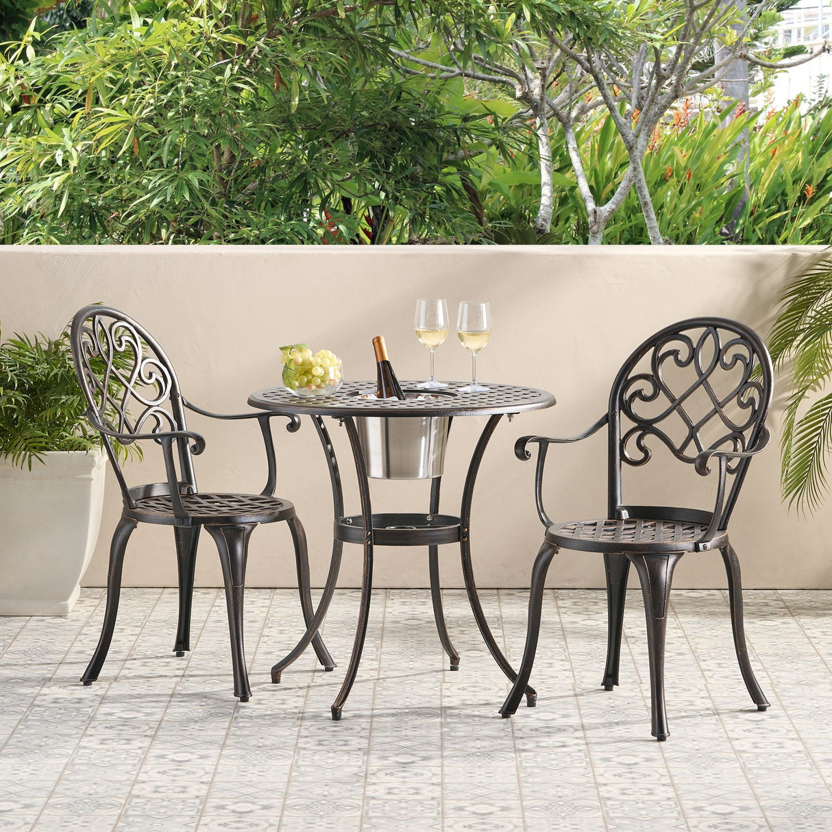 3 Piece Outdoor Aluminium Cast Bistro Set With Ice Bucket - Copper - Best Buy Furniture
