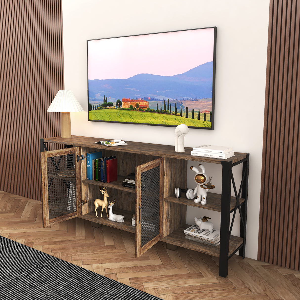 Industrial 80 Inch TV Stand for Living Room & Bedroom
