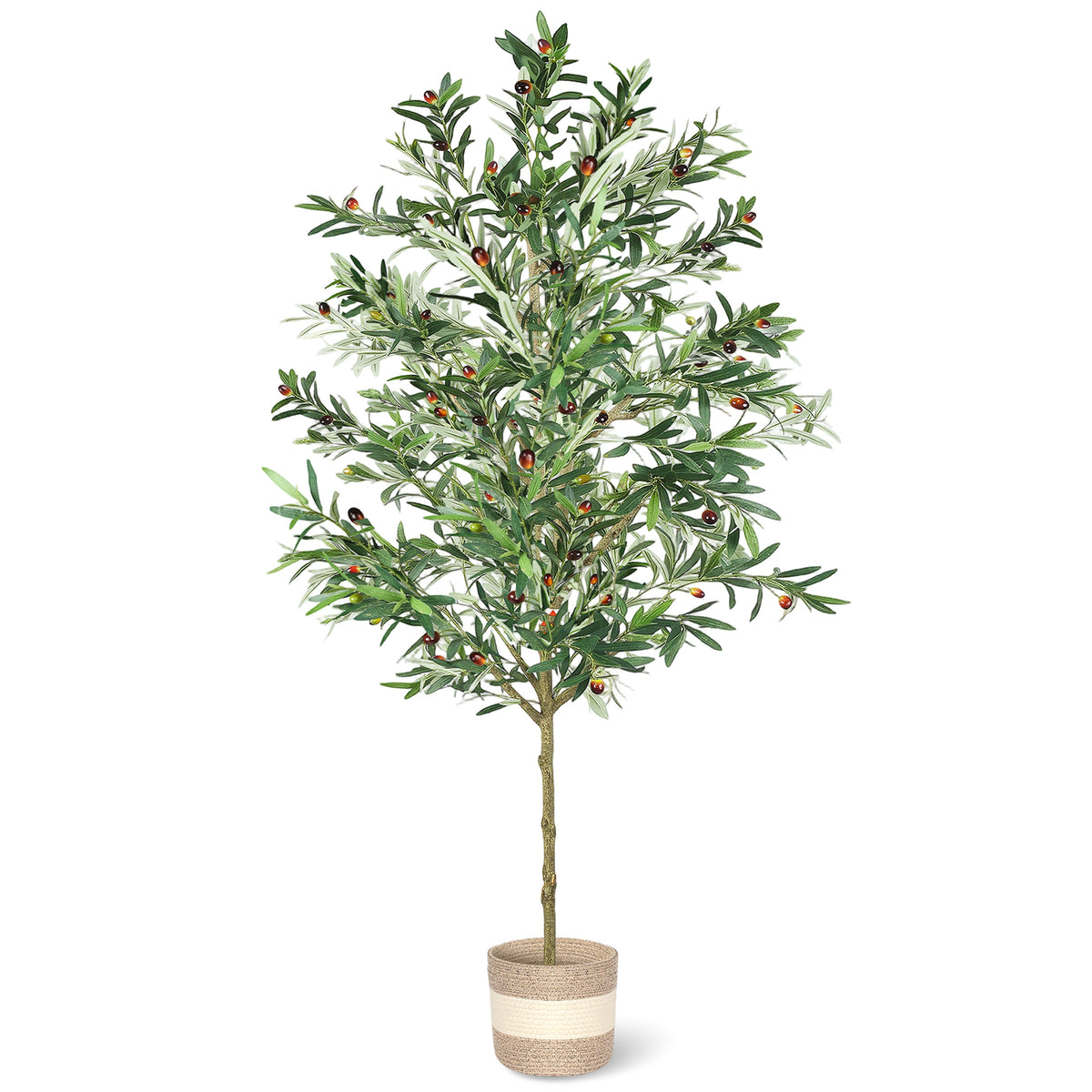 7FT Artificial Olive Tree Indoor Tall Faux with Planter & Basket
