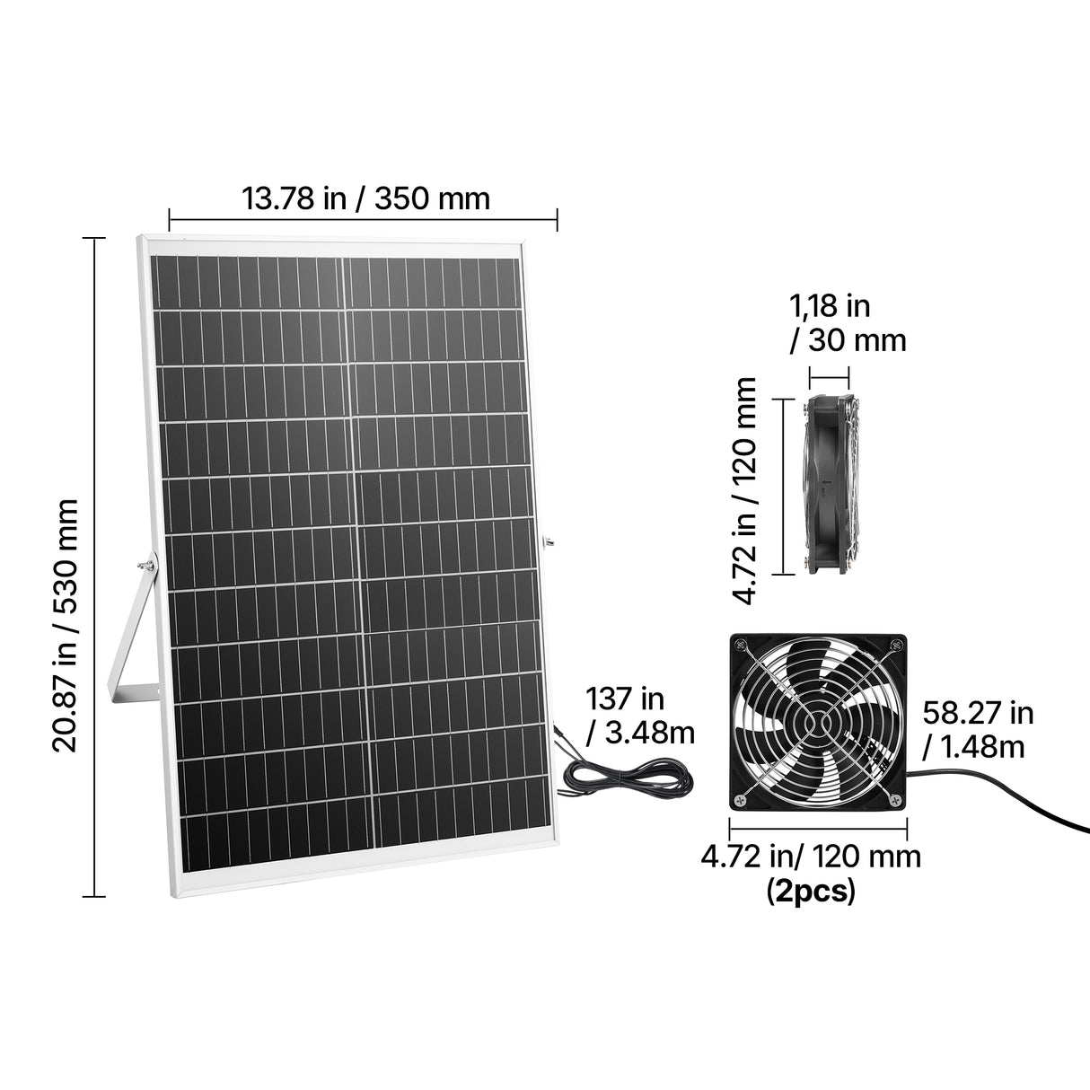 Solar Powered Fan with 30W Solar Panel and Dual Fans