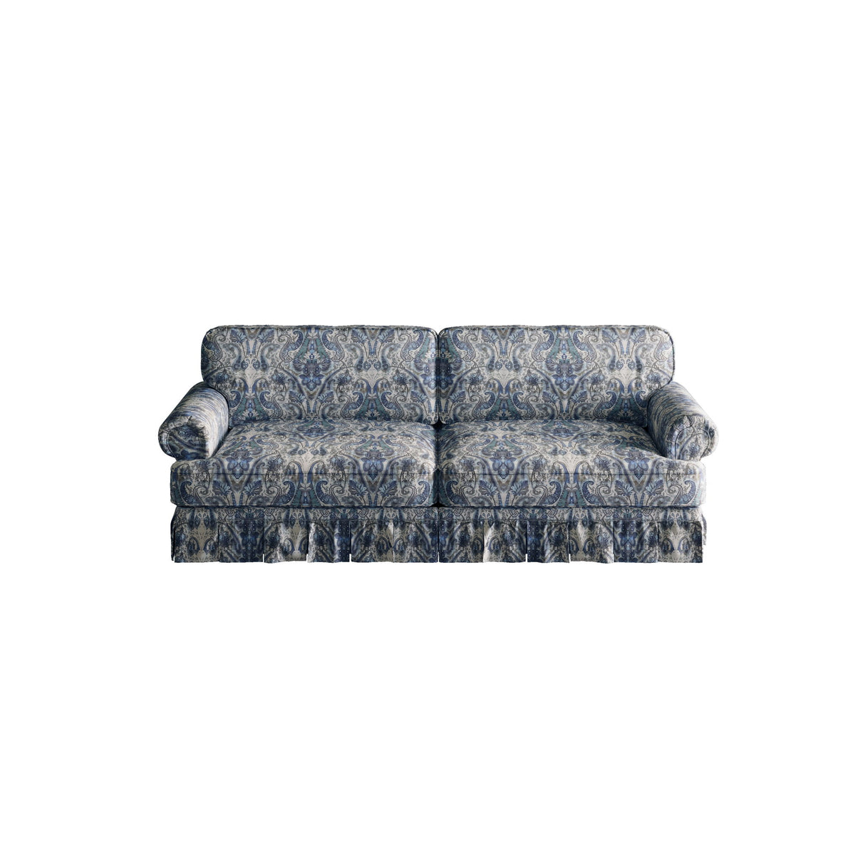 Luxuriously Comfortable Cloud Couch With Elegant Rolled Arms & Pleated Skirt Design
