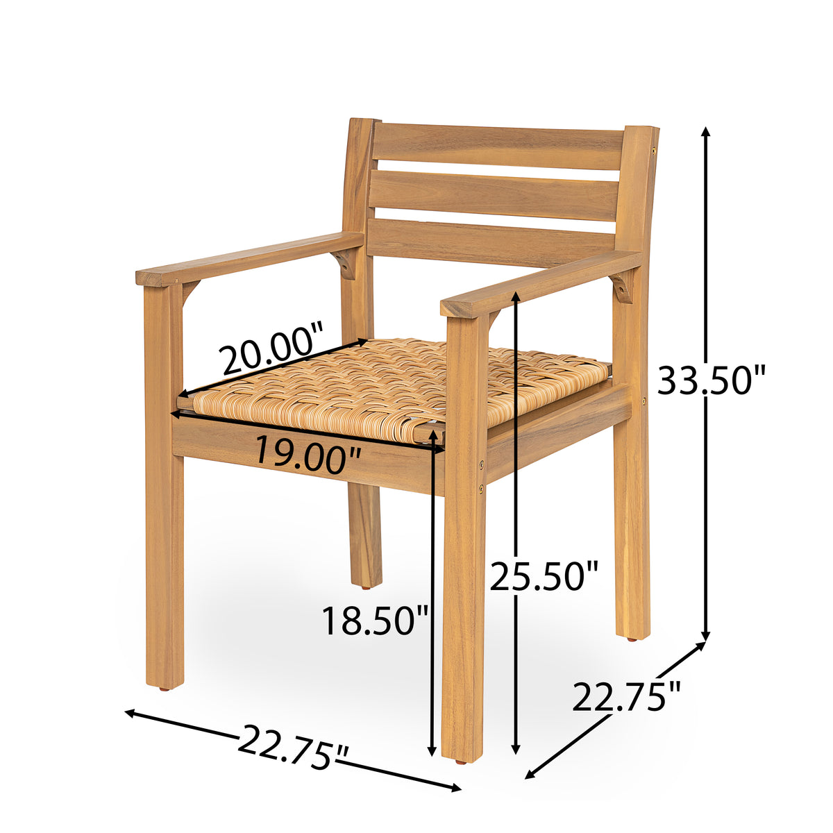 Set of 2 Outdoor Acacia Wood Dining Chairs with Woven Seats