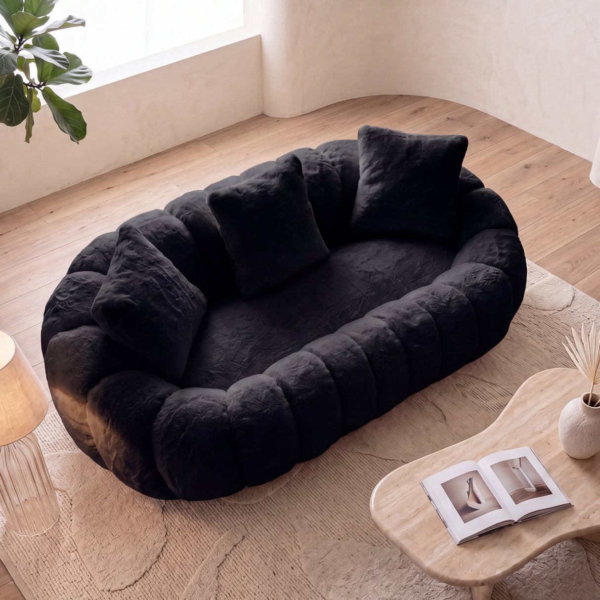 Floral-Shaped Ultra-Soft Faux Fur Two-Seater Sofa
