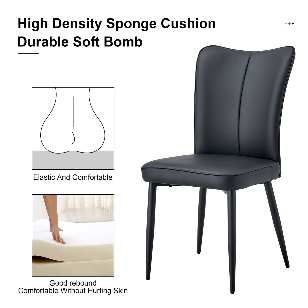 Modern Chair Set 4 Pieces With Vertical Backrest Design For Kitchen And Living Rooms - Black