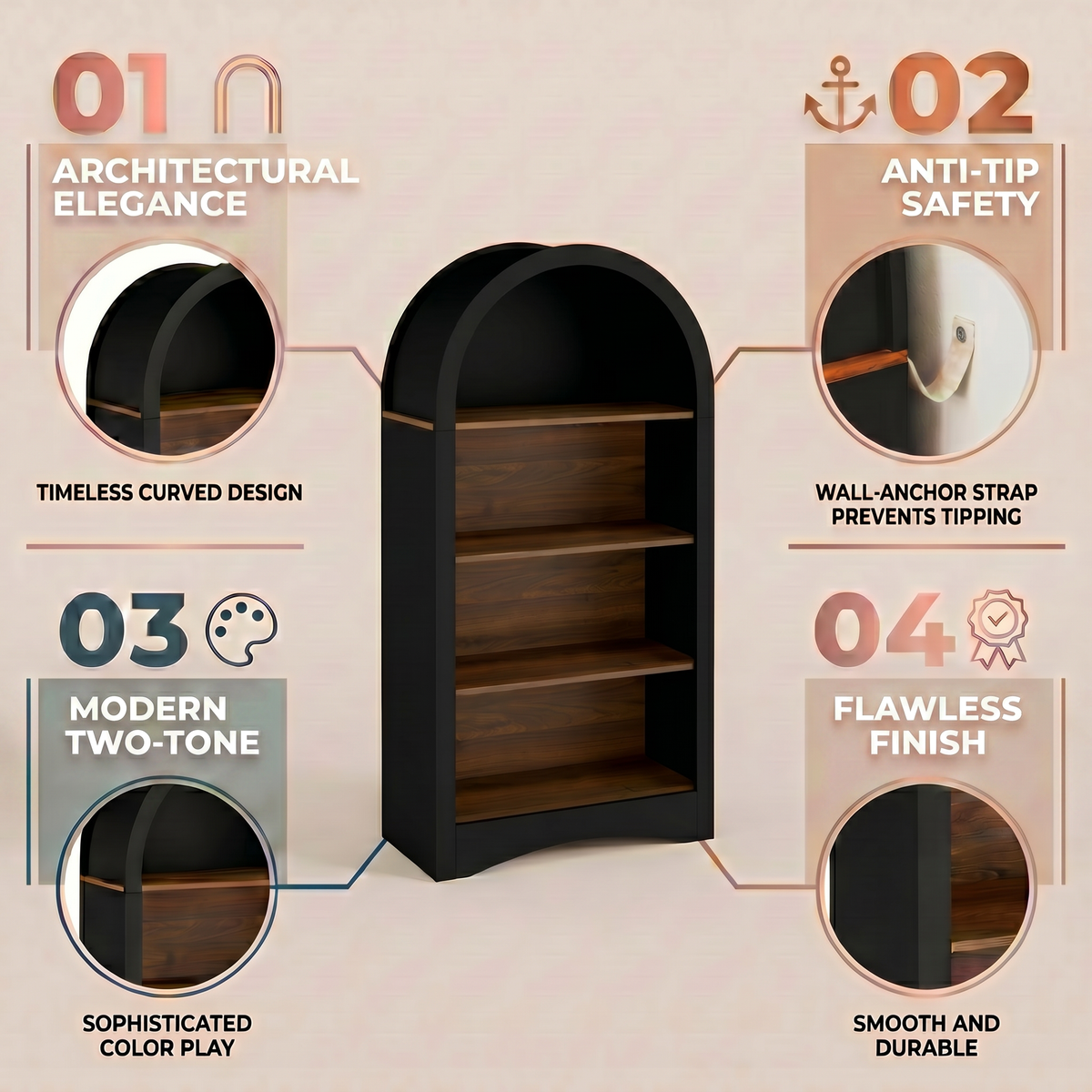 47" Freestanding Display Rack with Woodgrain Shelves