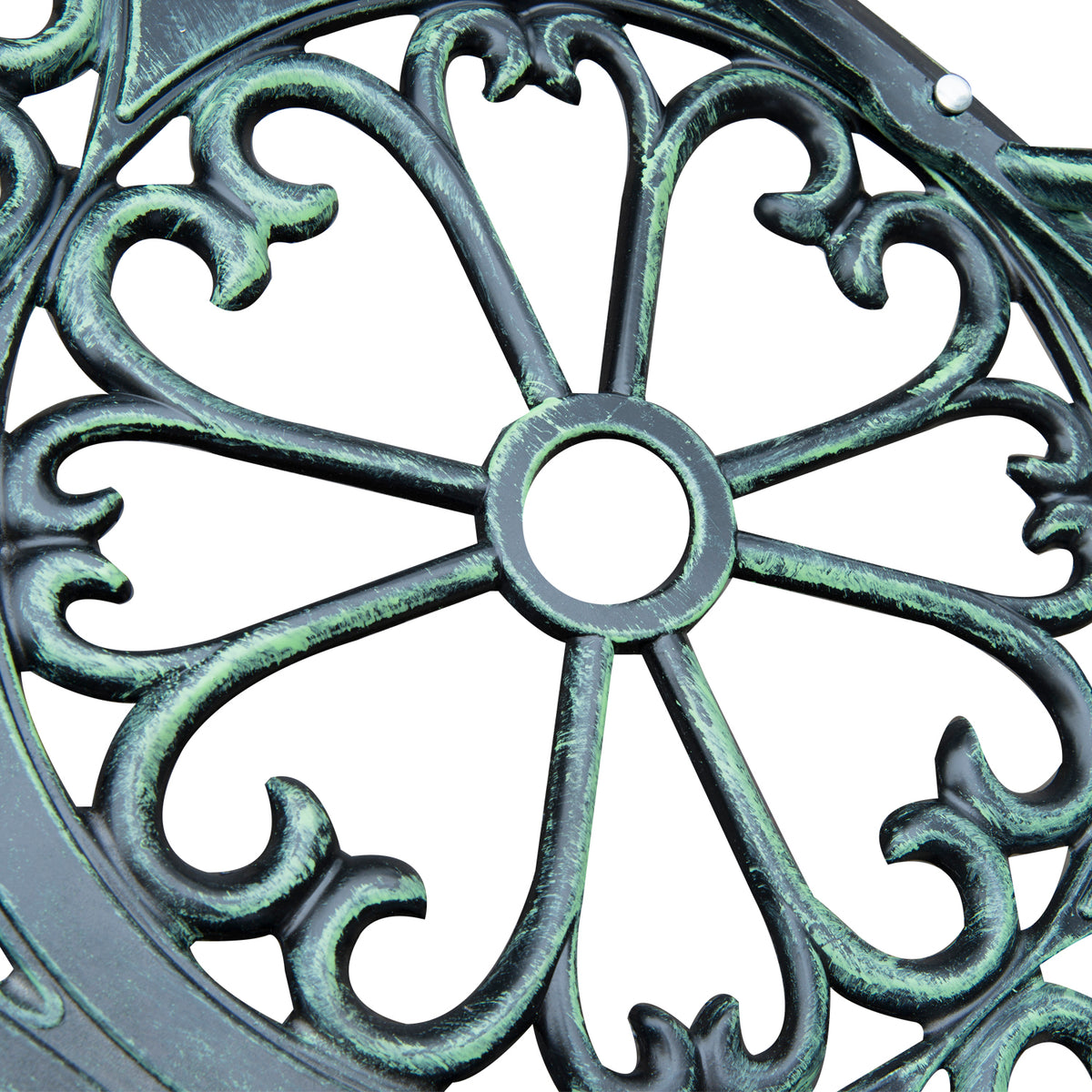 Outsunny Cast Aluminum Outdoor Bench, Green, Floral Rose Accent