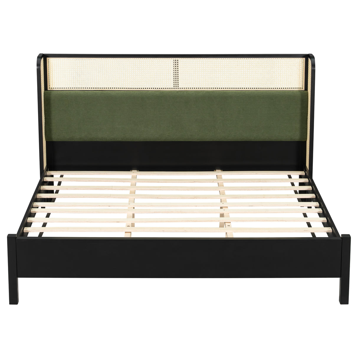 King Size Bed Frame with Black Frame and Green Upholstered Headboard