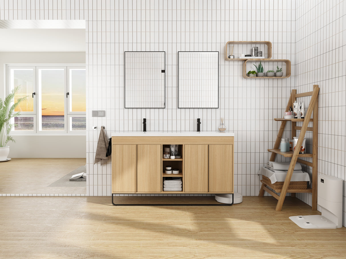 60" Freestanding Bathroom Vanity With Resin Double Sink