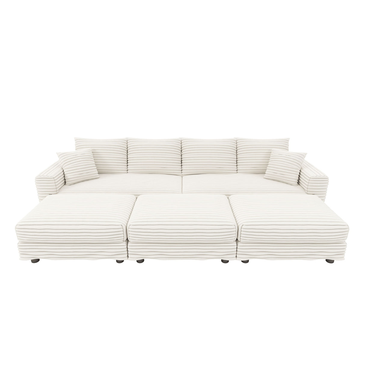 Deep Seat Convertible Sofa With Soft Pillows And Ottomans