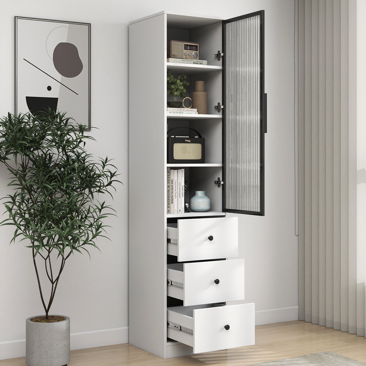 70.87" Tall Bathroom Storage Cabinet with Glass Door and Drawers