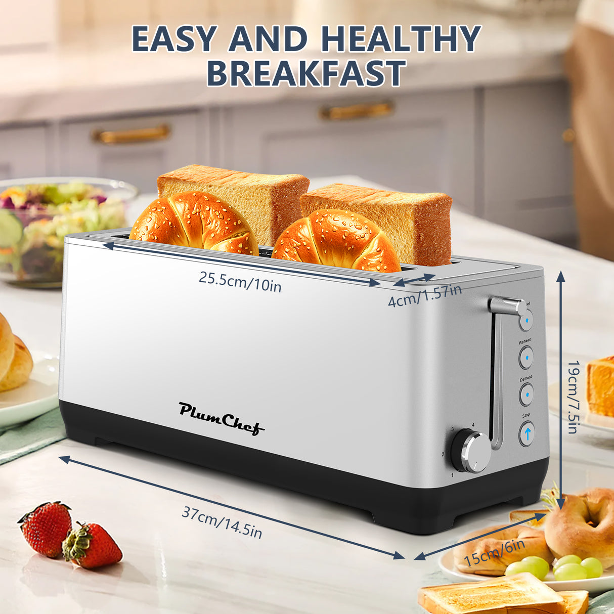 4-Slice Extra Wide Long Slot Toaster (Silver, 1500W)