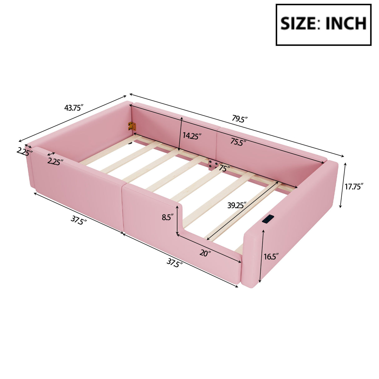 Platform Bed With Guardrail And Charging Station