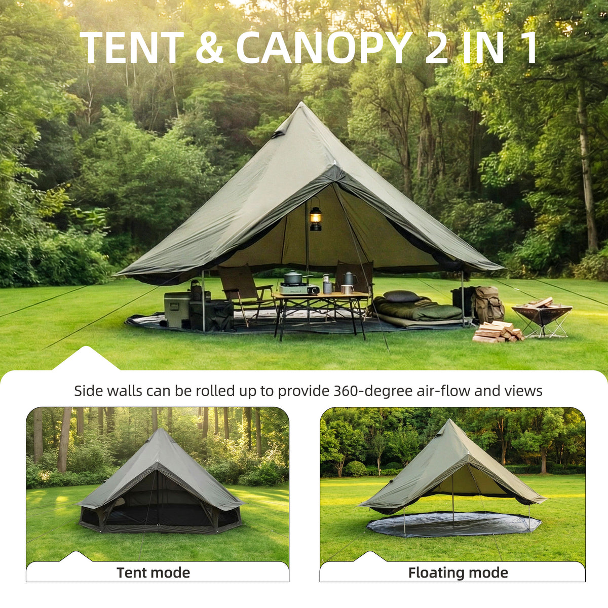 4 Season Bell Tent 16.4FT with Stove Jack - Oxford Fabric