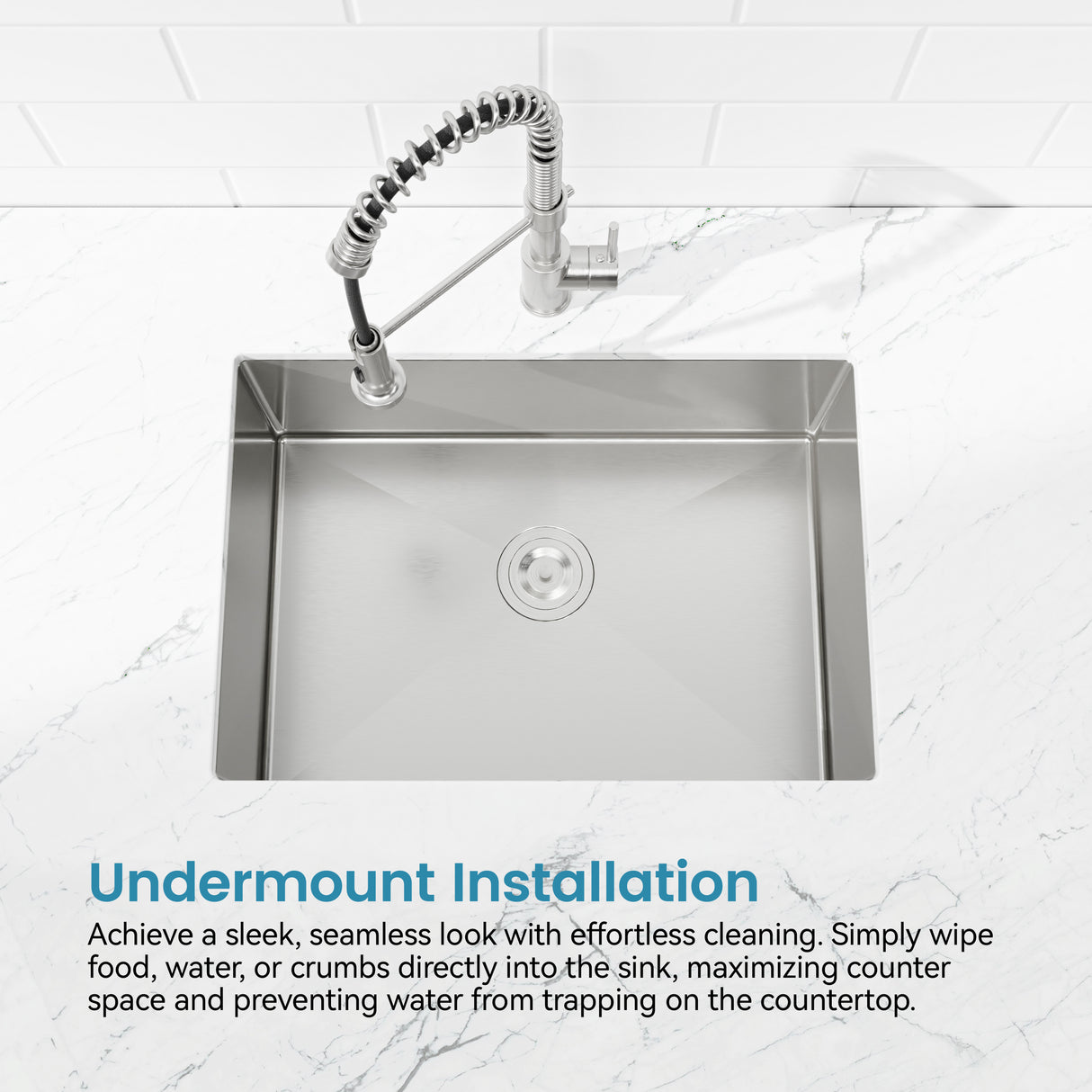 Stainless Steel Kitchen Sink, 27″x19″ Single Bowl, Undermount Handmade Sink in Brushed Nickel