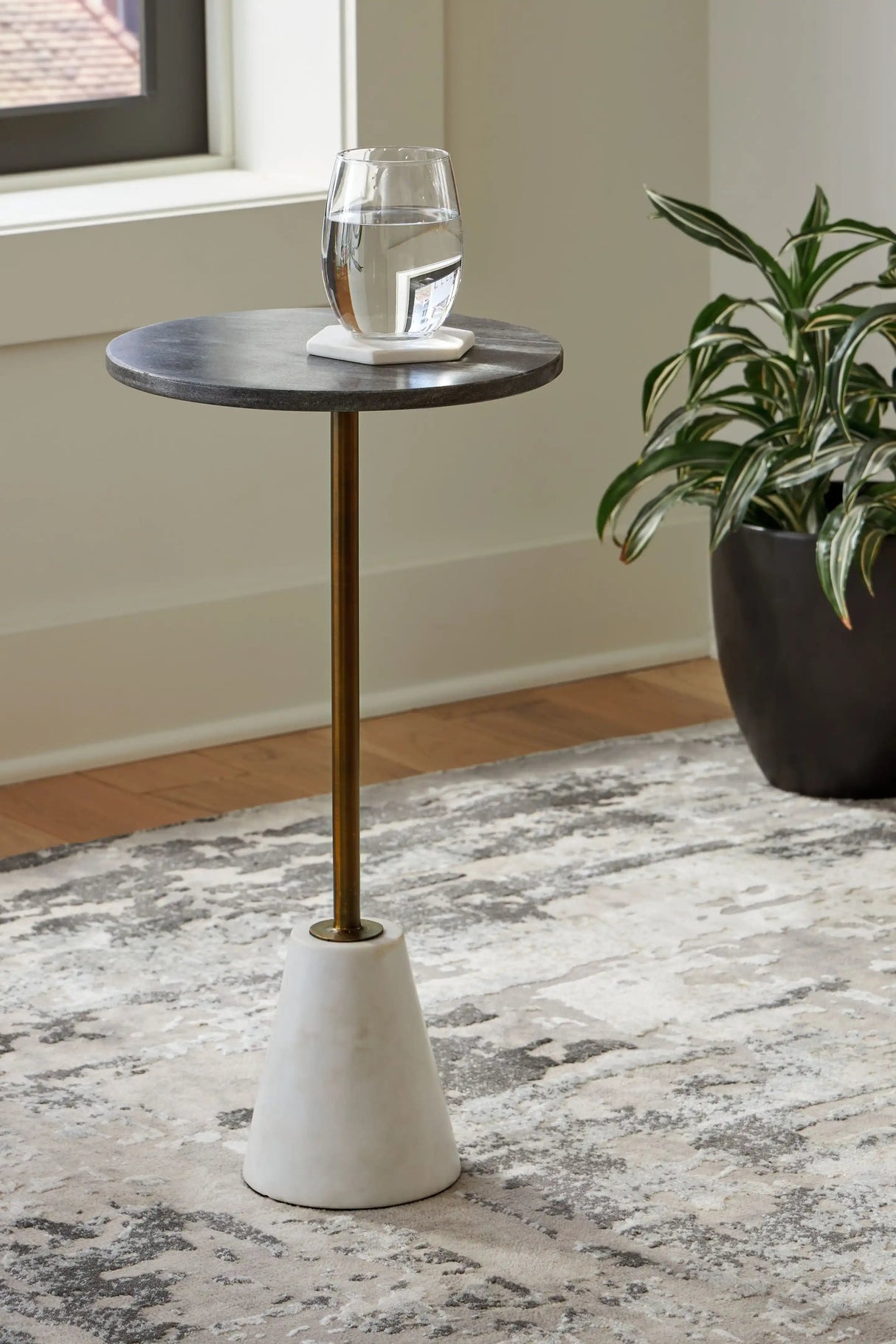 Caramont - Accent Table with White Base - Black / White / Gold Finish - Best Buy Furniture