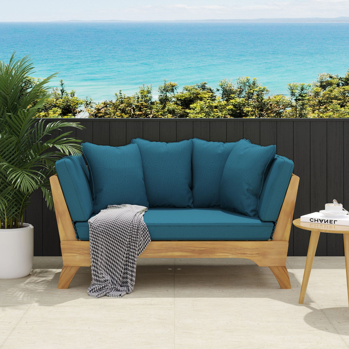 Outdoor Acacia Wood Expandable Daybed With Cushions - Best Buy Furniture