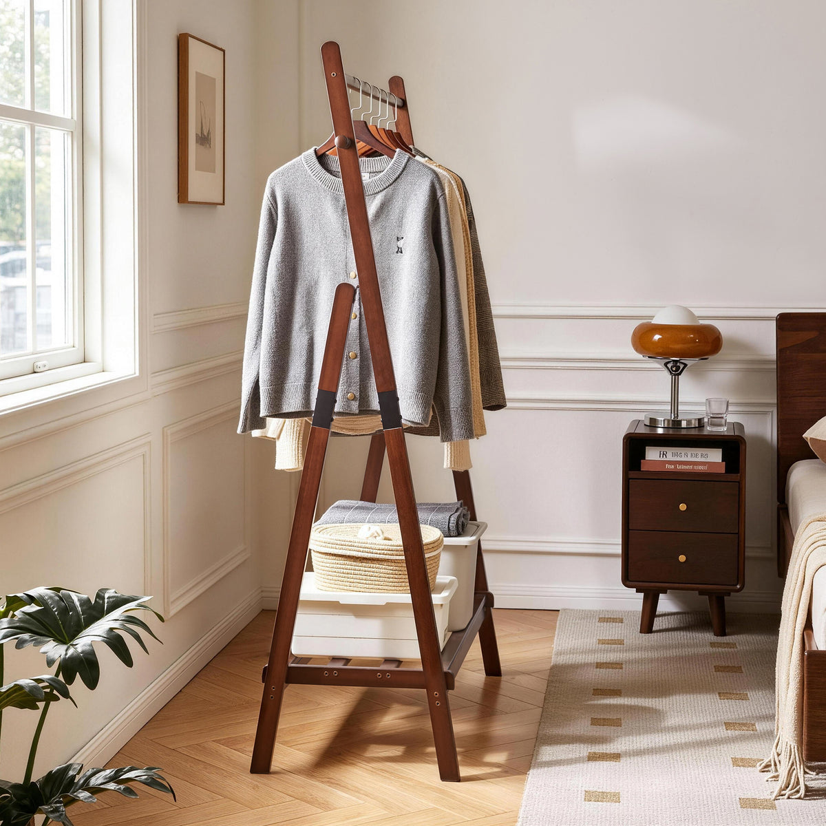 Heavy-Duty Solid Wood Freestanding Clothes Rack
