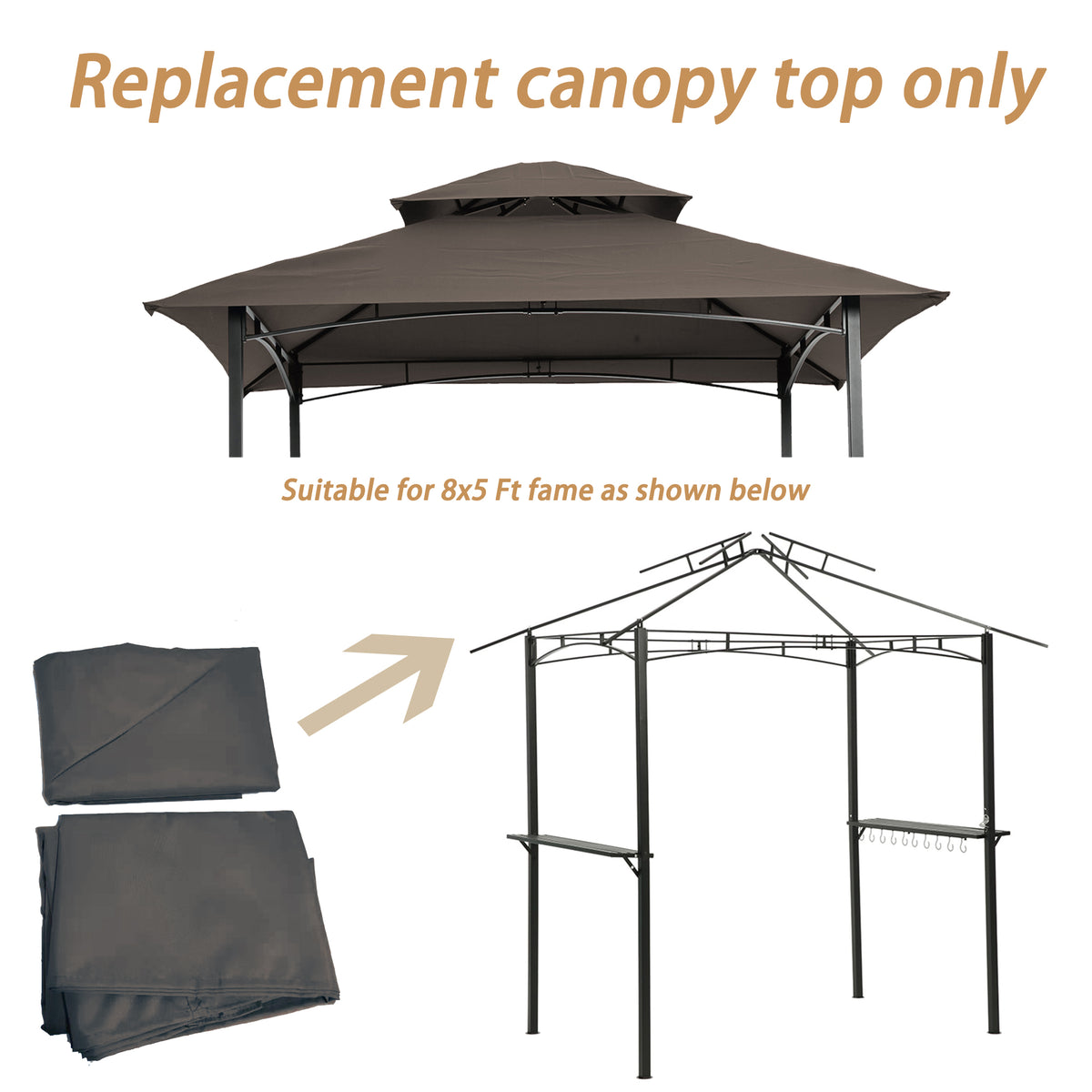 8x5Ft Grill Gazebo Replacement Canopy