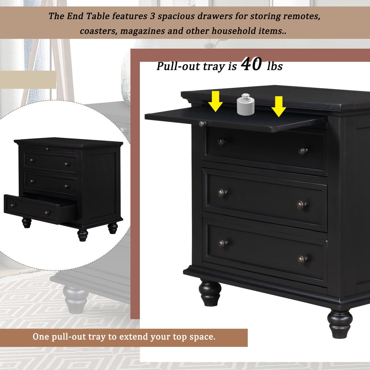 U_STYLE 27.6'' Painted Nightstand with Pull-Out Tray