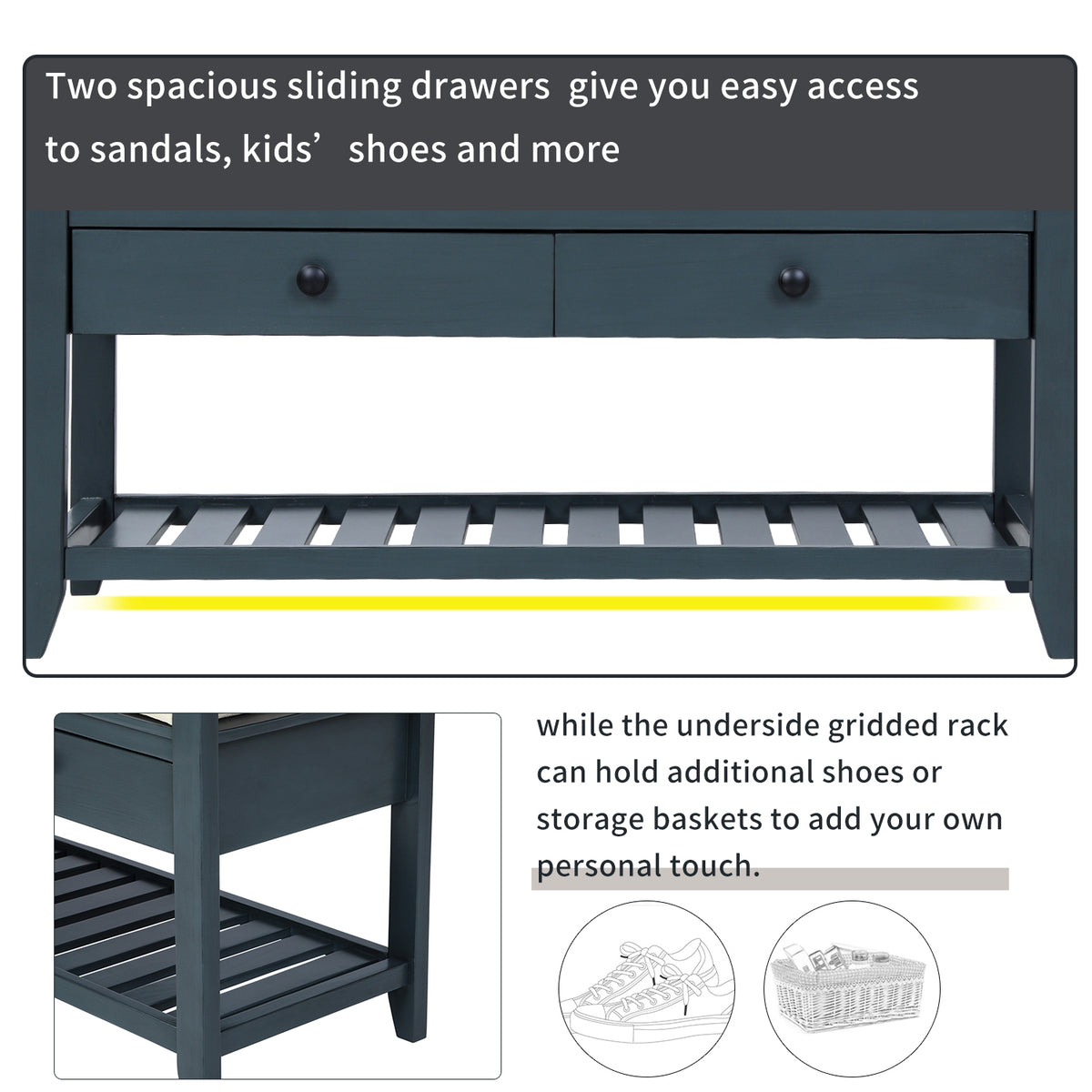 TREXM Shoe Rack with Cushioned Seat and Drawers