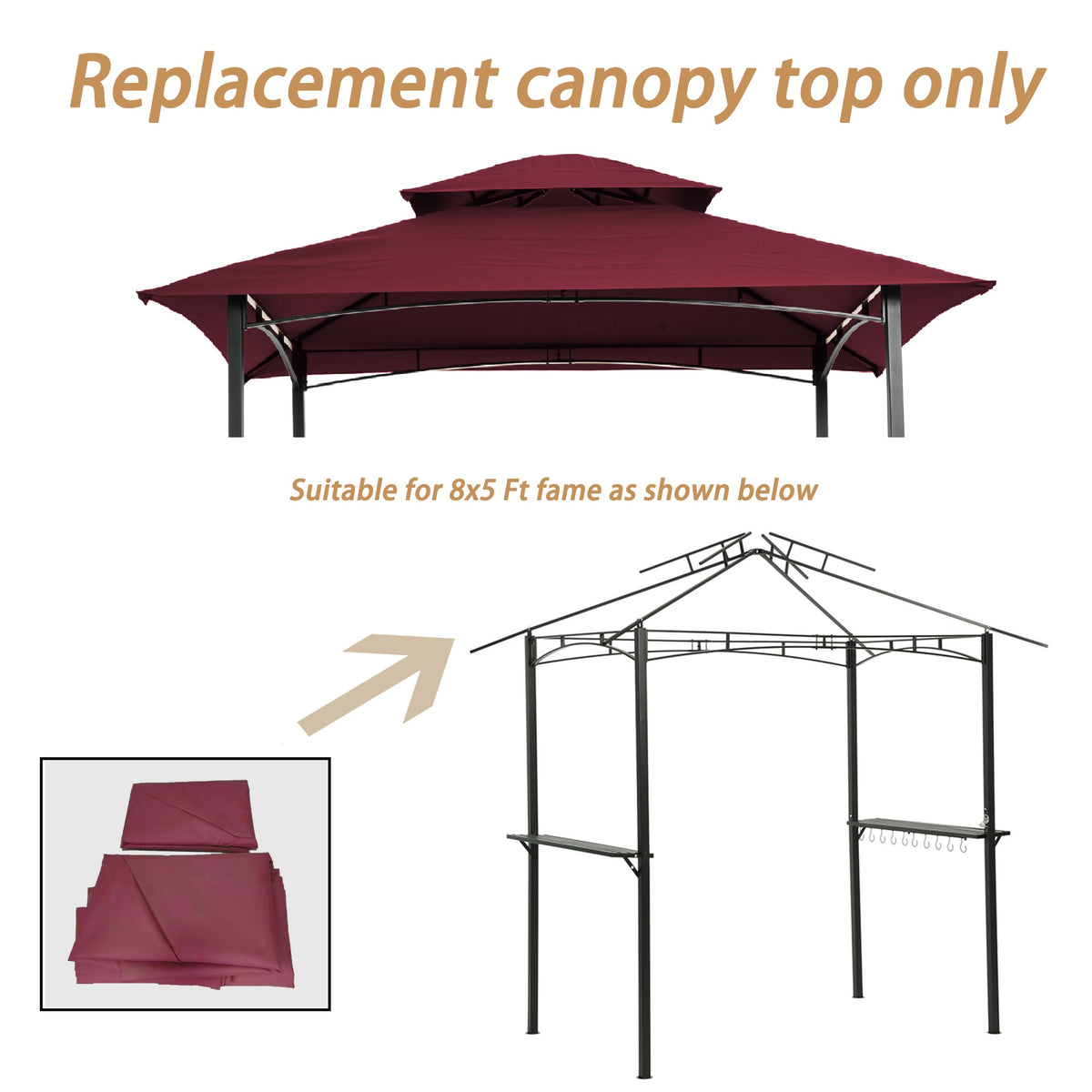 8x5Ft Grill Gazebo Replacement Canopy