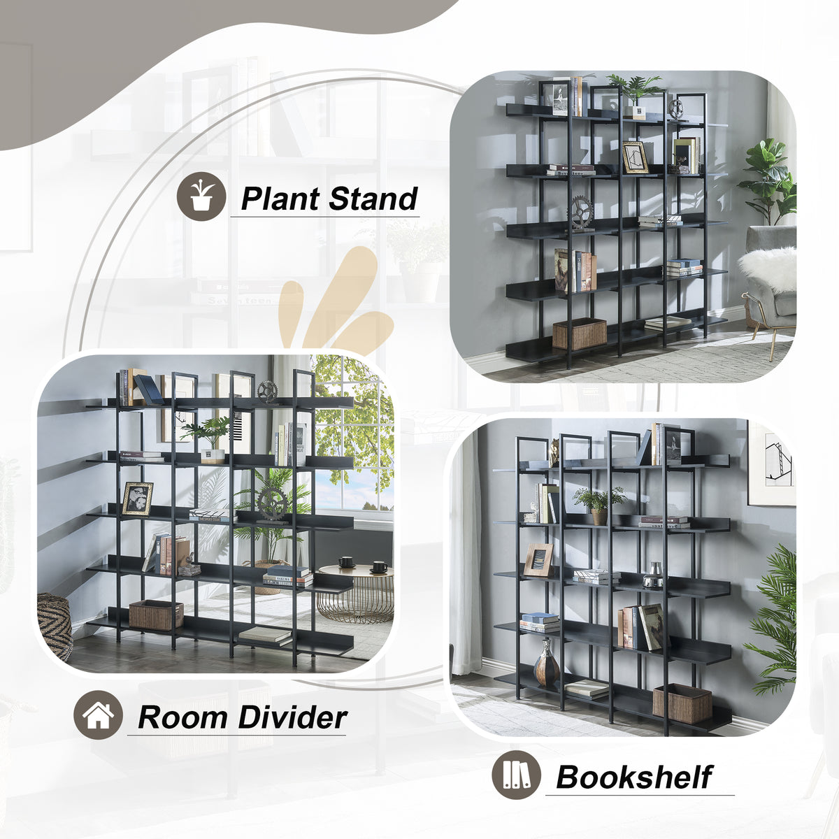 5 Tier Vintage Industrial Style Bookshelf